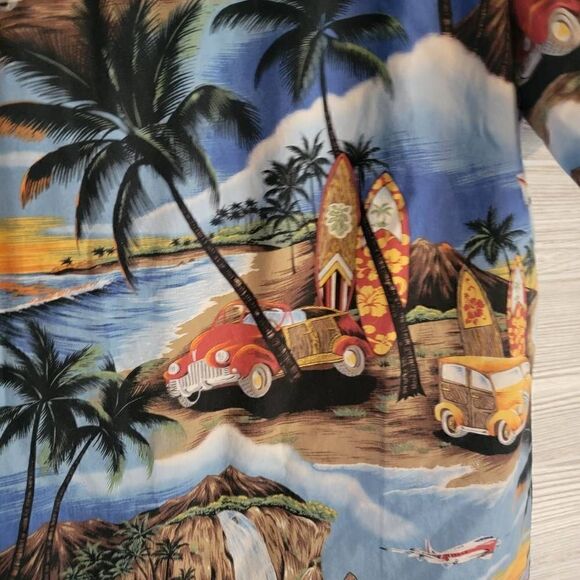 Royal Creations Hawiian Shirt Mens Button Down SZ XL Cars Surfing - Picture 6 of 6